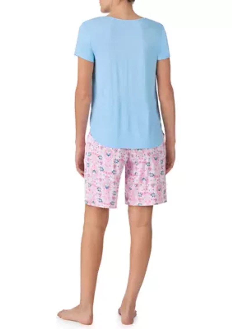 Solid Bermuda Pajama T-Shirt and PrintedShorts Set