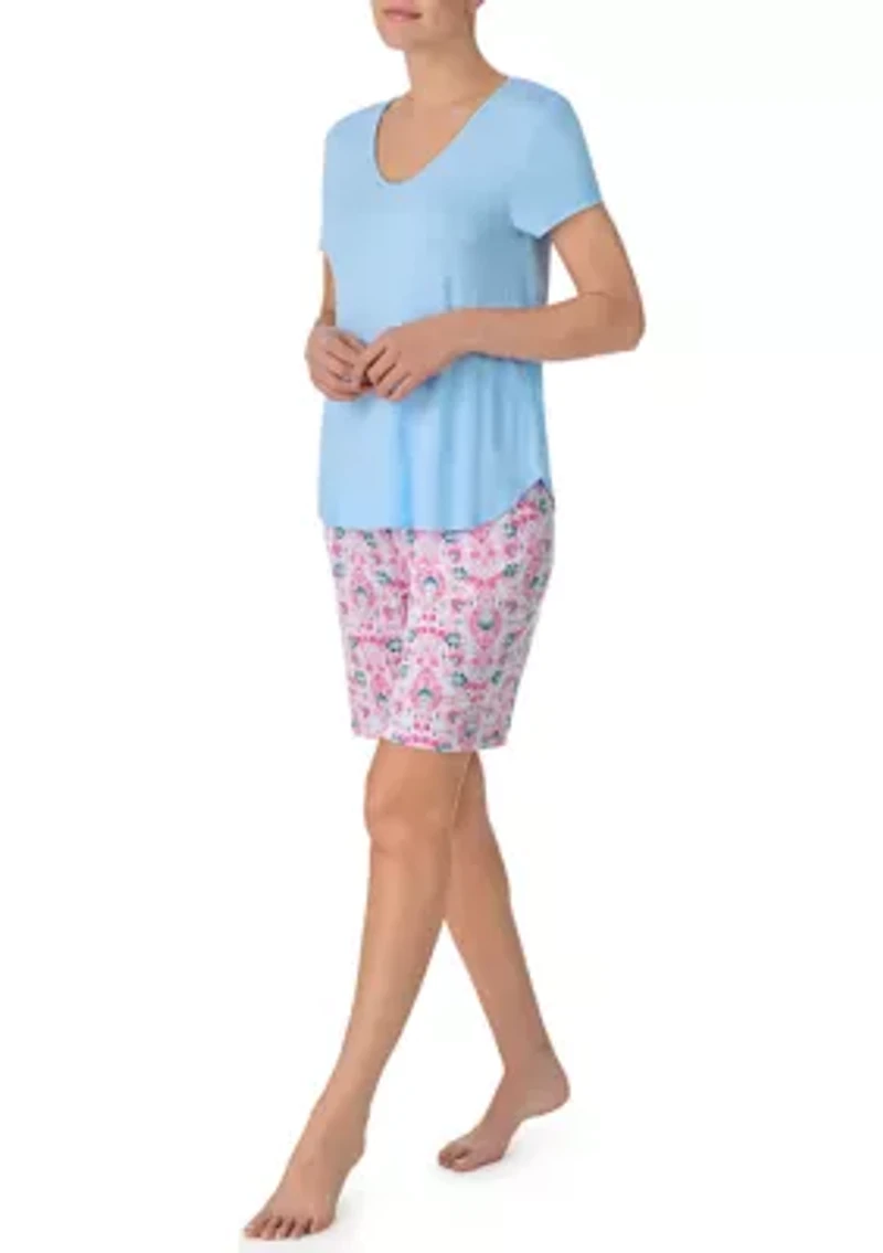 Solid Bermuda Pajama T-Shirt and PrintedShorts Set