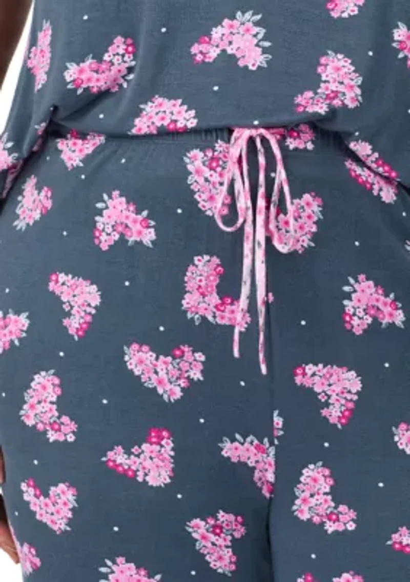 Plus Short Sleeve Cropped Printed Pajama Set