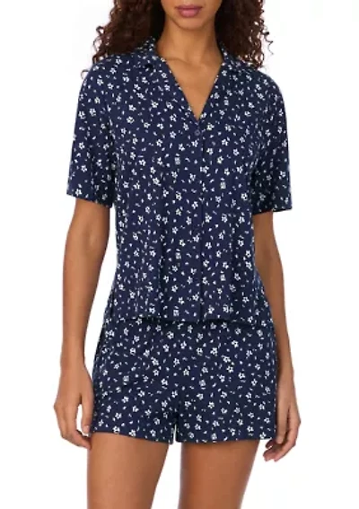Women's Short Sleeve Notch Collar and Boxer Shorts Pajama Set