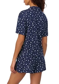 Women's Short Sleeve Notch Collar and Boxer Shorts Pajama Set