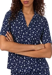 Women's Short Sleeve Notch Collar and Boxer Shorts Pajama Set
