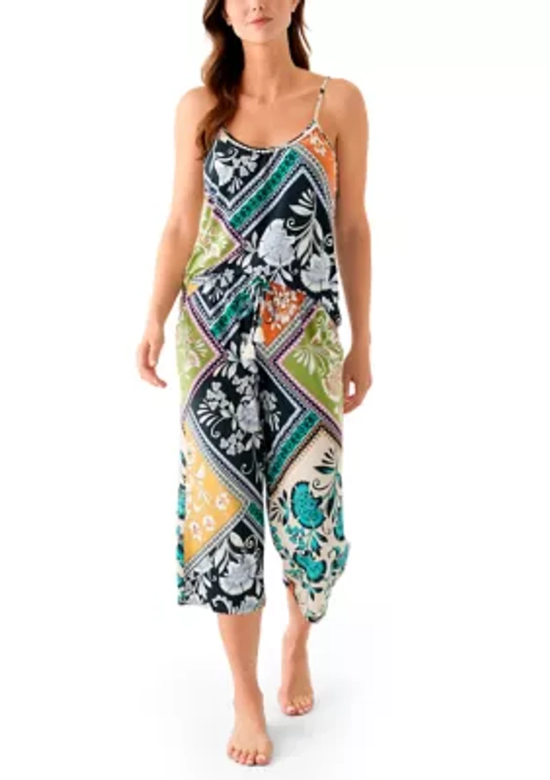 Women's Satin Cropped Printed Pajama Set