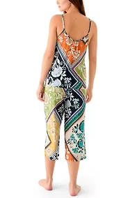 Women's Satin Cropped Printed Pajama Set