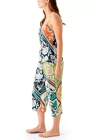 Women's Satin Cropped Printed Pajama Set