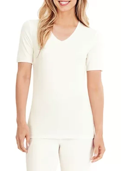 Women's Softwear Lace Edge Short Sleeve V-Neck Top