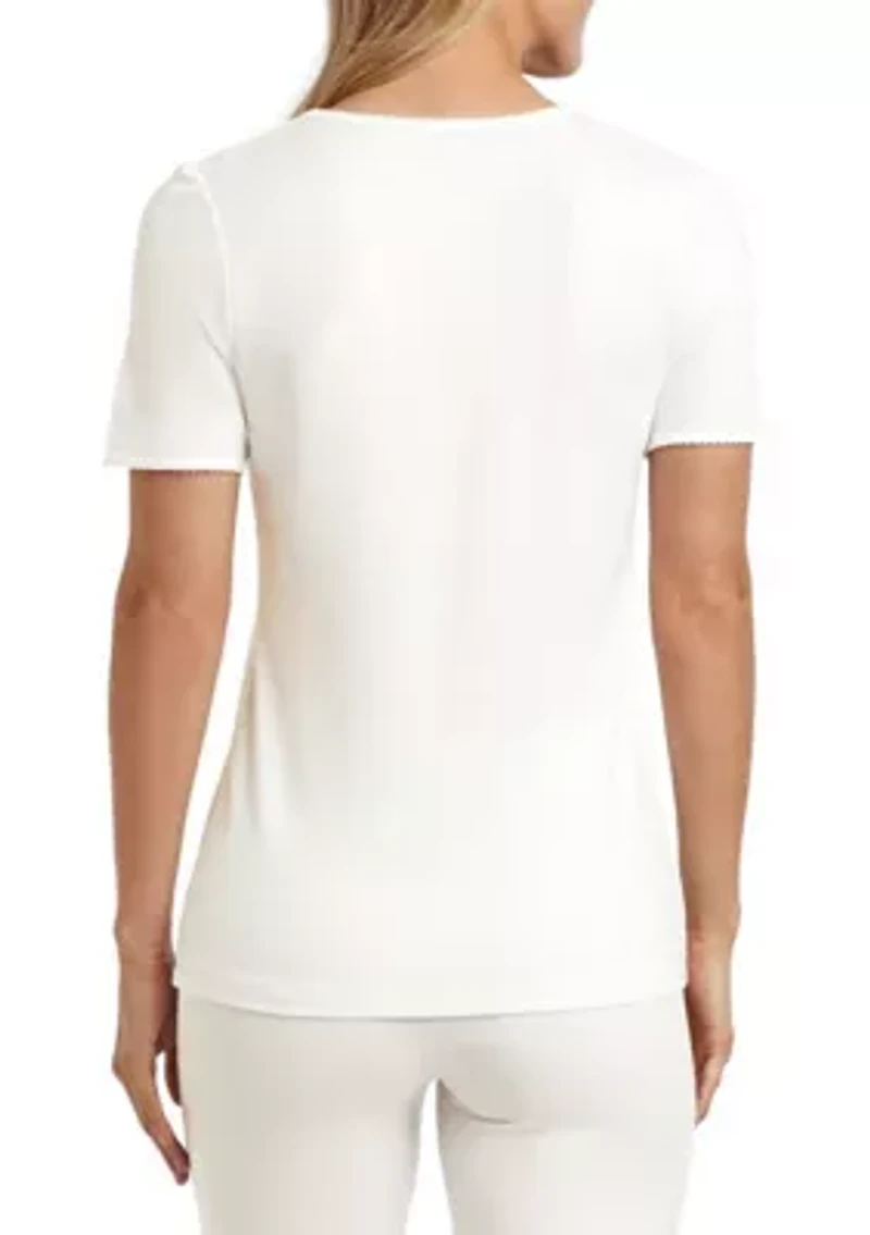 Women's Softwear Lace Edge Short Sleeve V-Neck Top