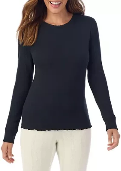 Women's Cotton Pointelle Long Sleeve Top