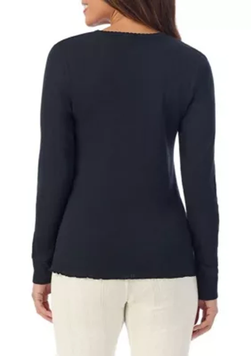 Women's Cotton Pointelle Long Sleeve Top