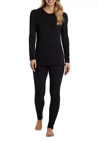 Women's Fleecewear with Stretch Long Sleeve Crew Neck Sleep Top
