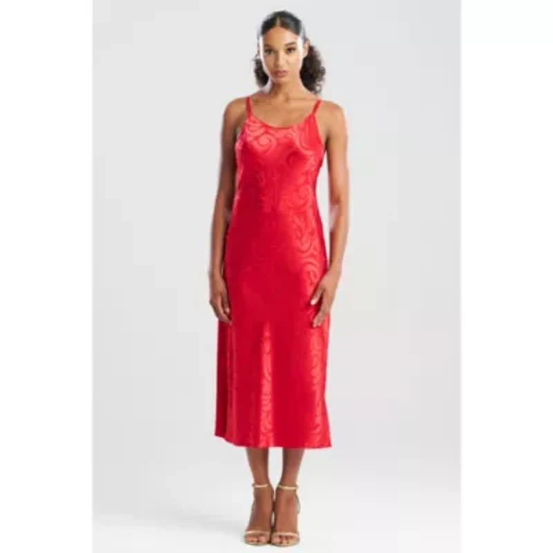 Scroll Satin Jacquard Scoop Neck Gown