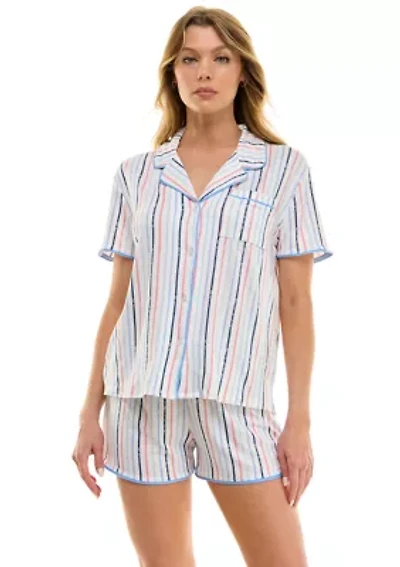 Women's Short Sleeve Notch Boxer Pajama Set