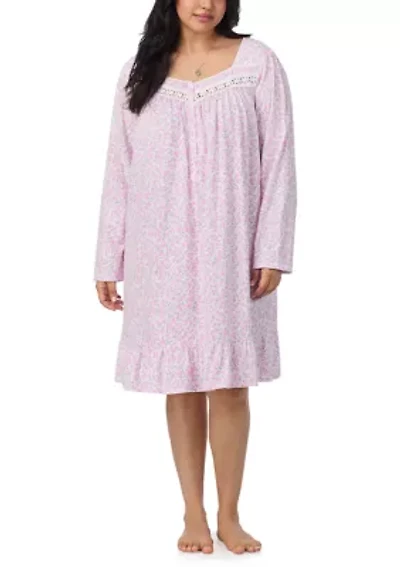 Plus Long Sleeve Short Nightgown
