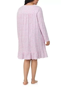 Plus Long Sleeve Short Nightgown