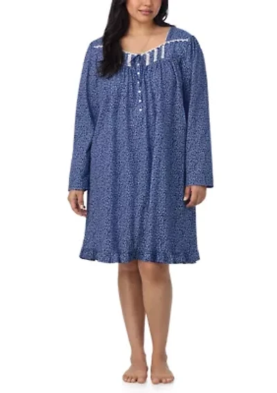 Plus Long Sleeve Short Nightgown