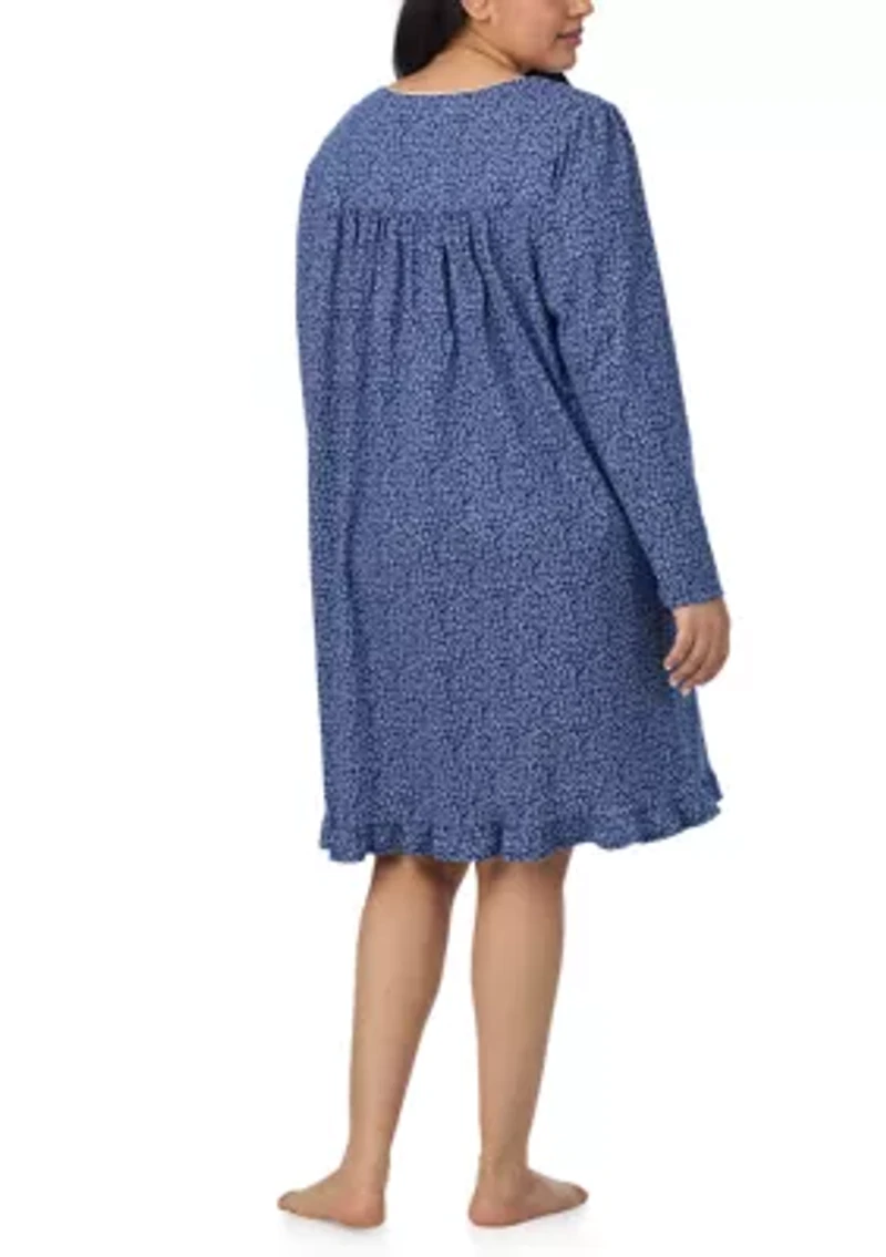 Plus Long Sleeve Short Nightgown
