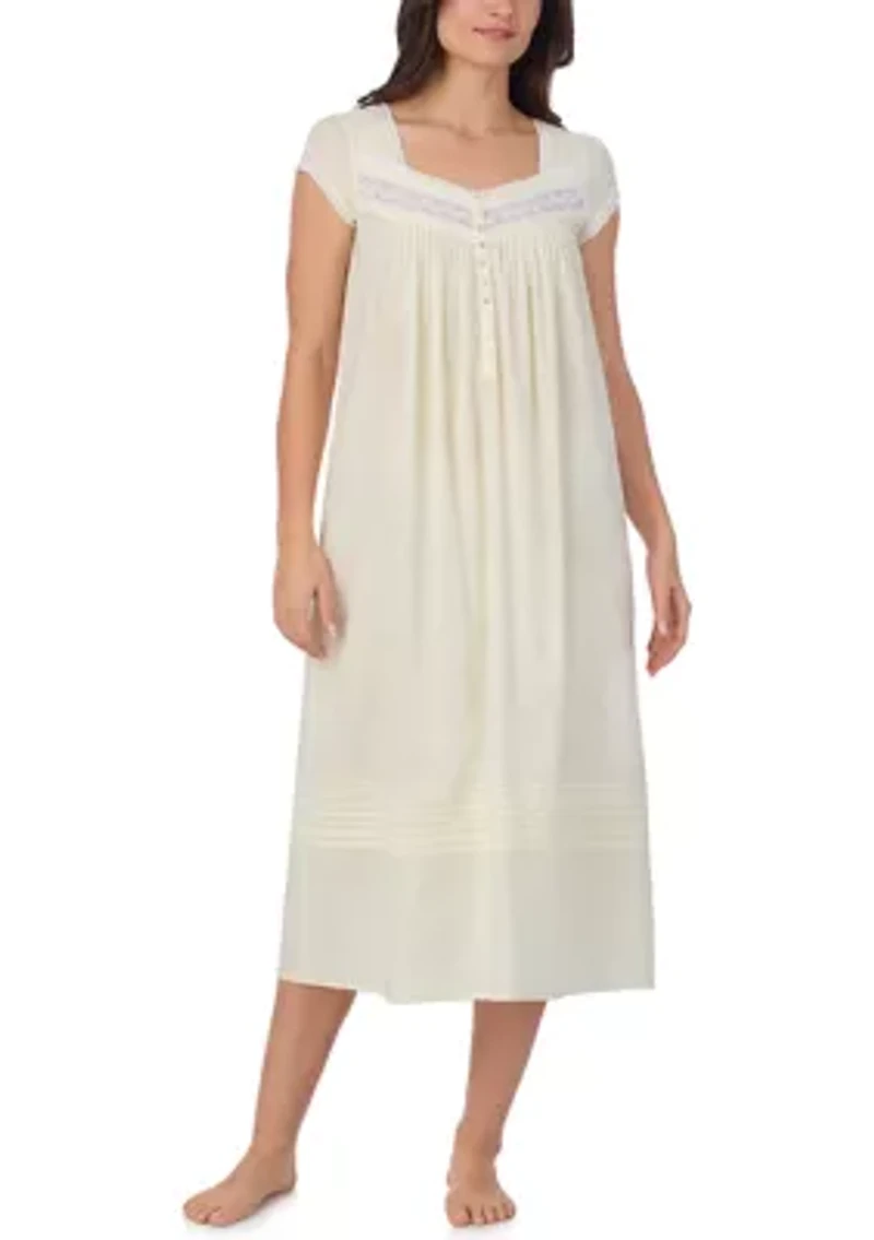 Cap Sleeve Long Cotton Lawn Nightgown