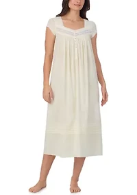 Cap Sleeve Long Cotton Lawn Nightgown