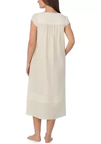 Cap Sleeve Long Cotton Lawn Nightgown
