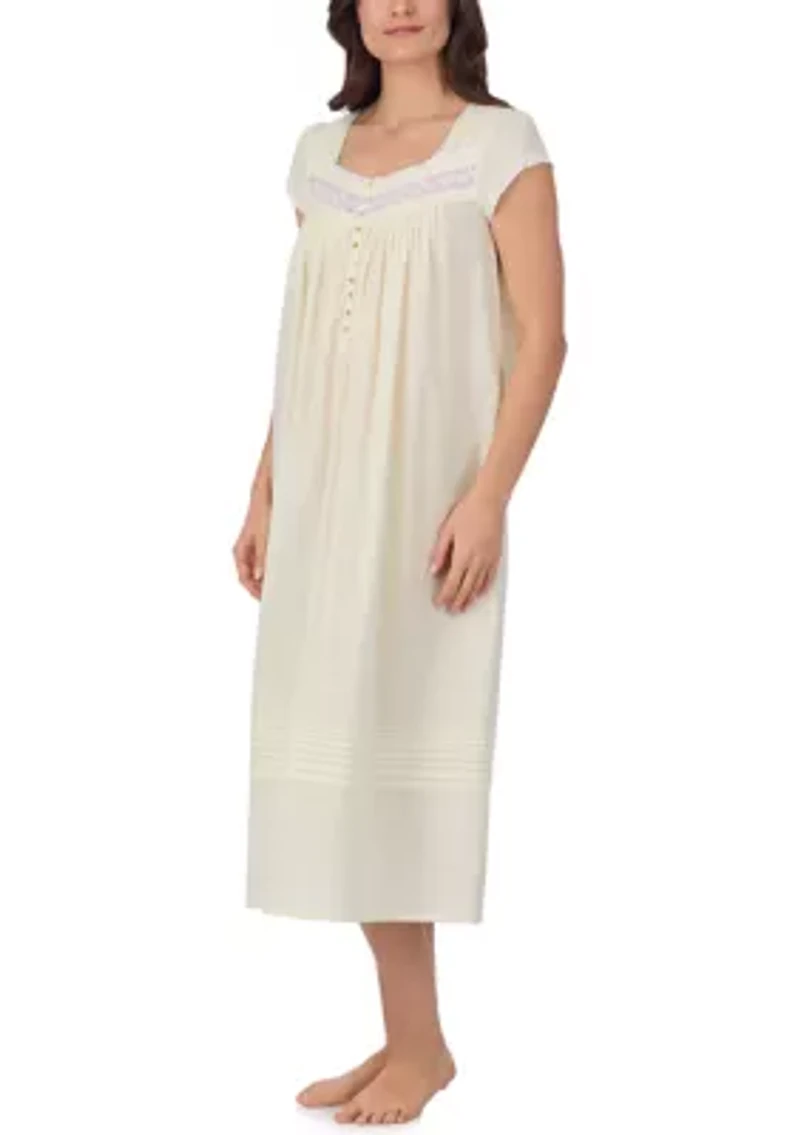 Cap Sleeve Long Cotton Lawn Nightgown