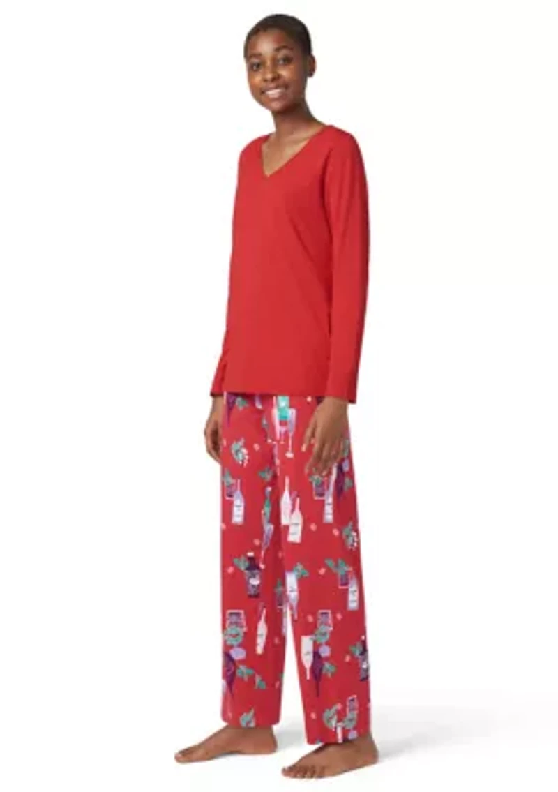 Solid Long Sleeve V-Neck Pajama T-Shirt
