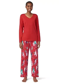 Solid Long Sleeve V-Neck Pajama T-Shirt