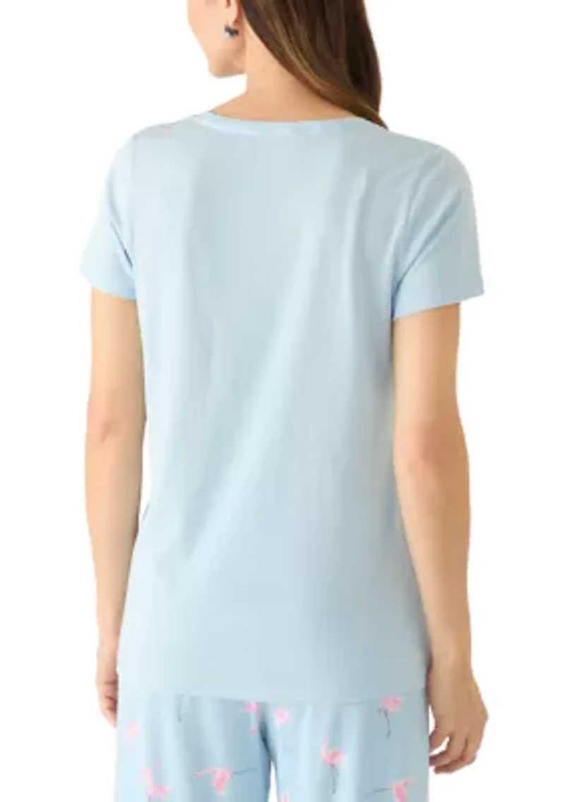 Women's Solid Short Sleeve Scoop Neck Sleep T-Shirt