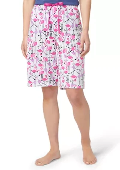 Flamingo Strut Printed Bermuda Pajama Shorts