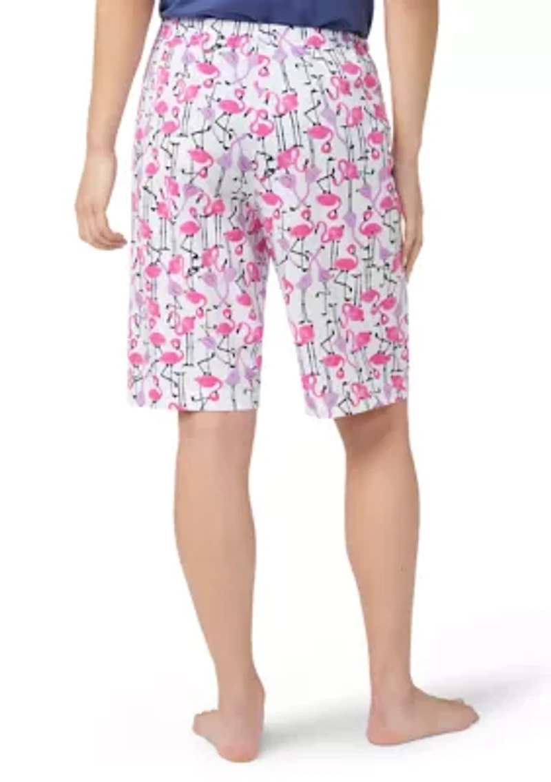 Flamingo Strut Printed Bermuda Pajama Shorts