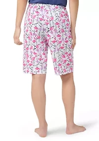 Flamingo Strut Printed Bermuda Pajama Shorts