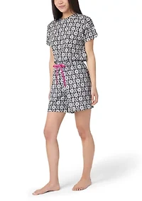 Printed Short Sleeve Top and Boxers Pajama Set