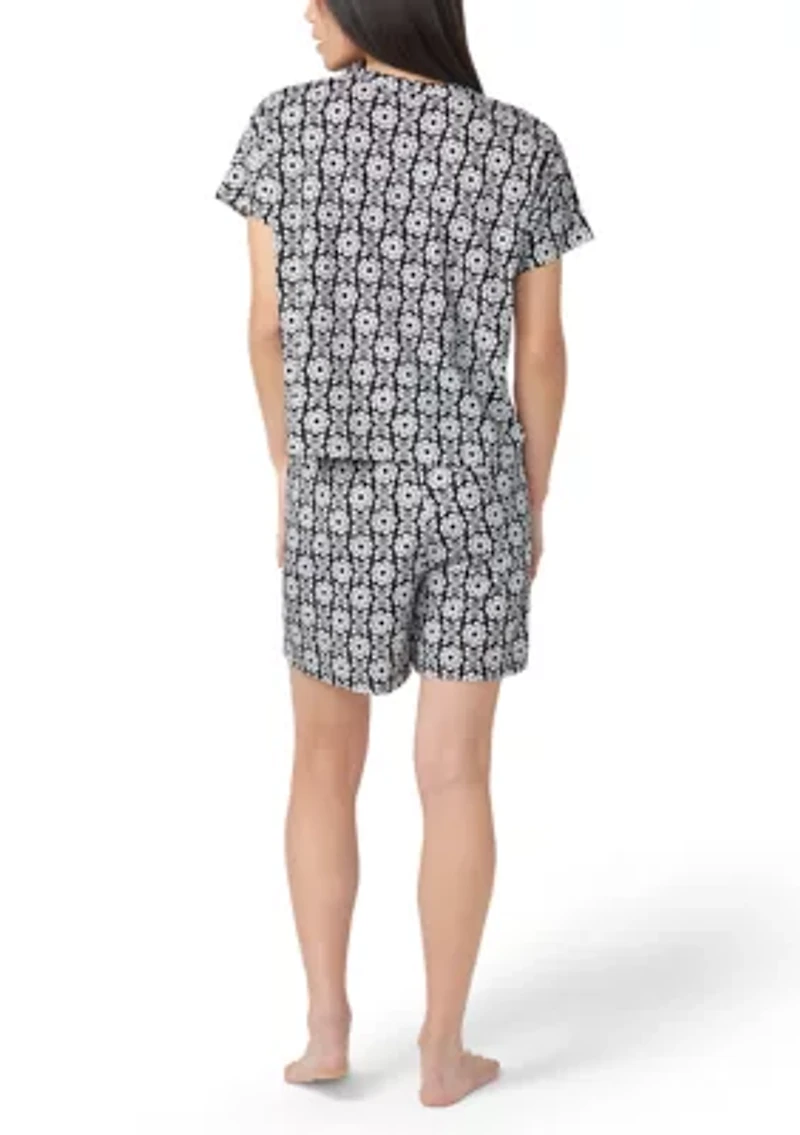 Printed Short Sleeve Top and Boxers Pajama Set