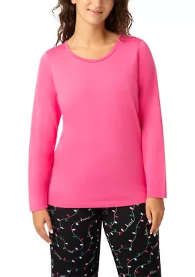 Women's Solid Crew Neck Long Sleeve Sleep Tee