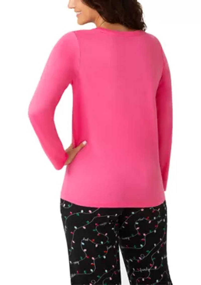 Women's Solid Crew Neck Long Sleeve Sleep Tee