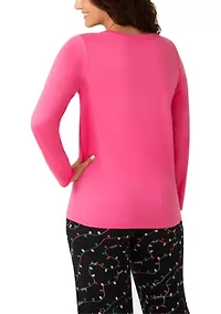 Women's Solid Crew Neck Long Sleeve Sleep Tee