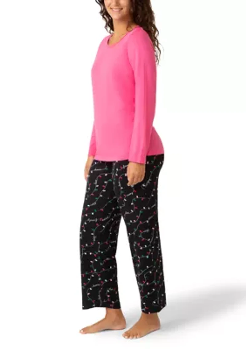 Women's Solid Crew Neck Long Sleeve Sleep Tee