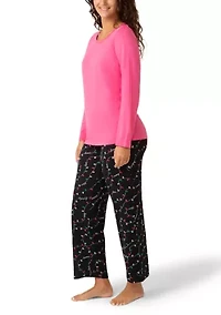 Women's Solid Crew Neck Long Sleeve Sleep Tee