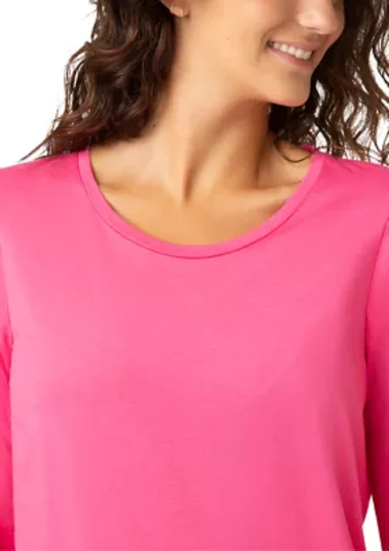 Women's Solid Crew Neck Long Sleeve Sleep Tee