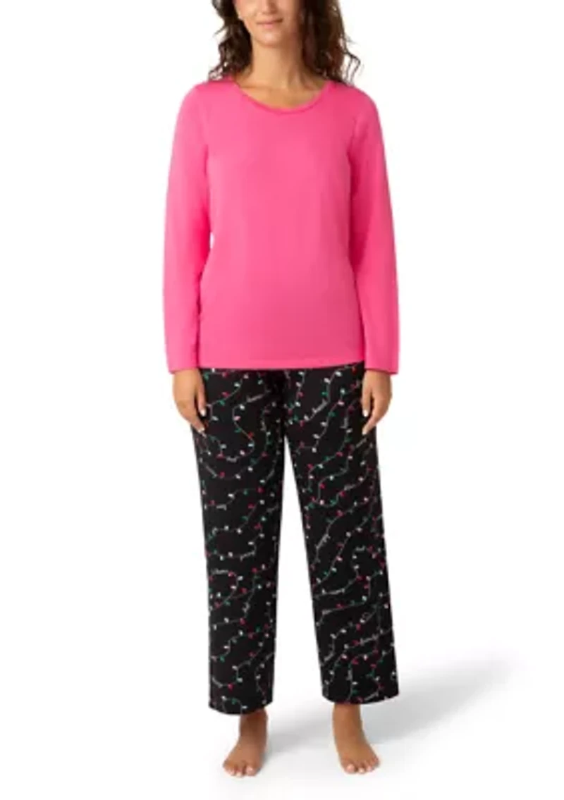 Women's Solid Crew Neck Long Sleeve Sleep Tee