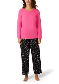 Women's Solid Crew Neck Long Sleeve Sleep Tee