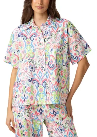 Women's Short Sleeve Notch Collar Pajama Shirt