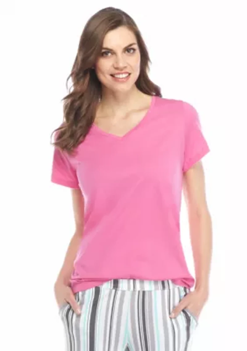 Women's Sleepwell Solid Short Sleeve V-neck T-Shirt with Temperature Regulating Technology