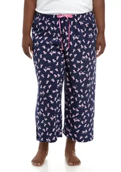 Plus Sleepwell Printed Knit Capri Pajama Pants with Temperature Regulating Technology