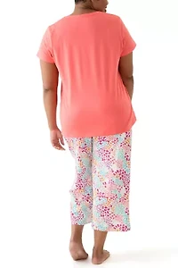 Plus Cotton Knit T-Shirt and Capri Pajama Set