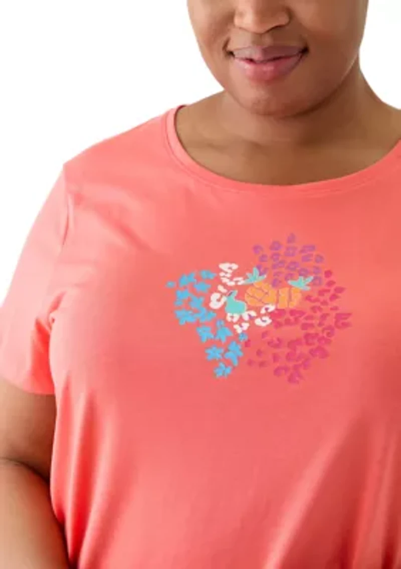 Plus Cotton Knit T-Shirt and Capri Pajama Set