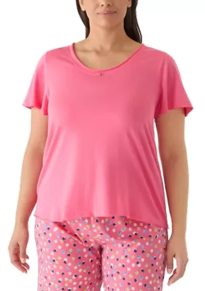 Plus Scoop Neck Rosette Pajama Shirt