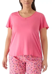 Plus Scoop Neck Rosette Pajama Shirt