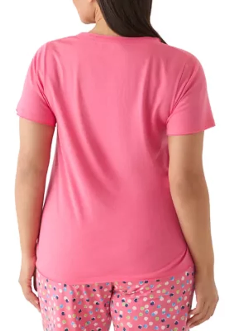 Plus Scoop Neck Rosette Pajama Shirt