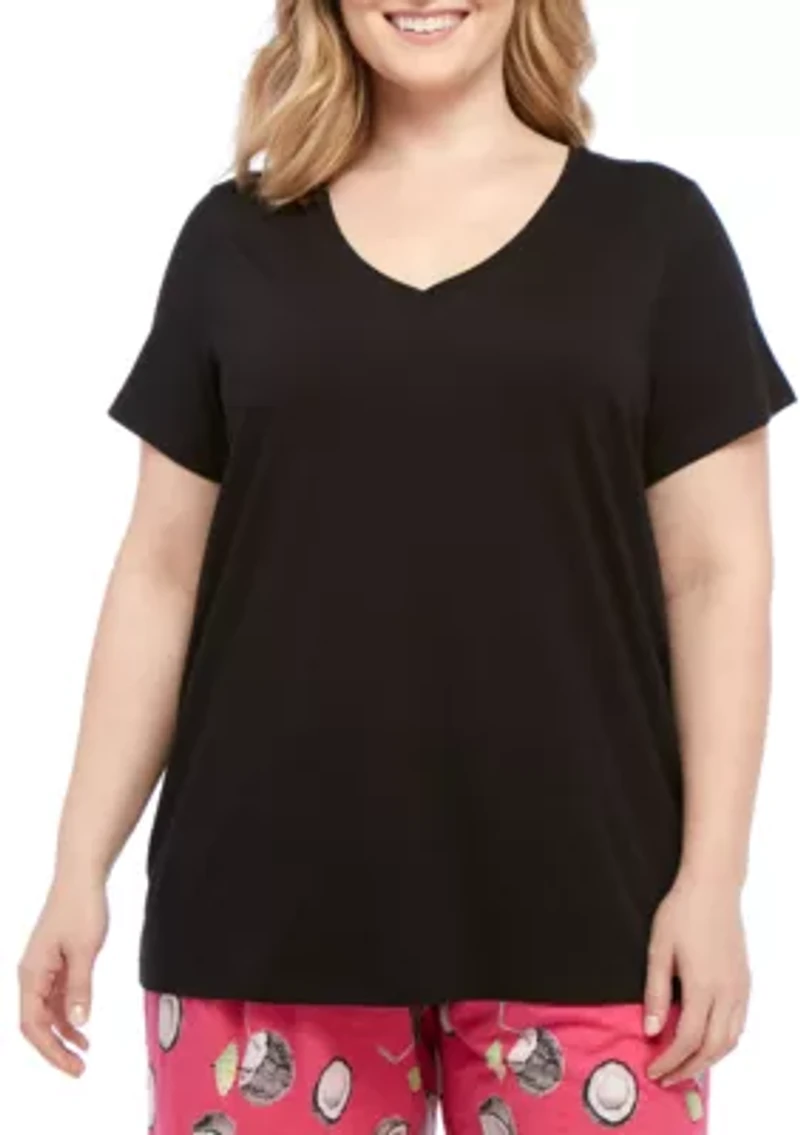 Plus Sleepwell Solid Short Sleeve V-Neck Sleep T-Shirt with Temperature Regulating Technology