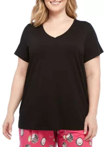 Plus Sleepwell Solid Short Sleeve V-Neck Sleep T-Shirt with Temperature Regulating Technology